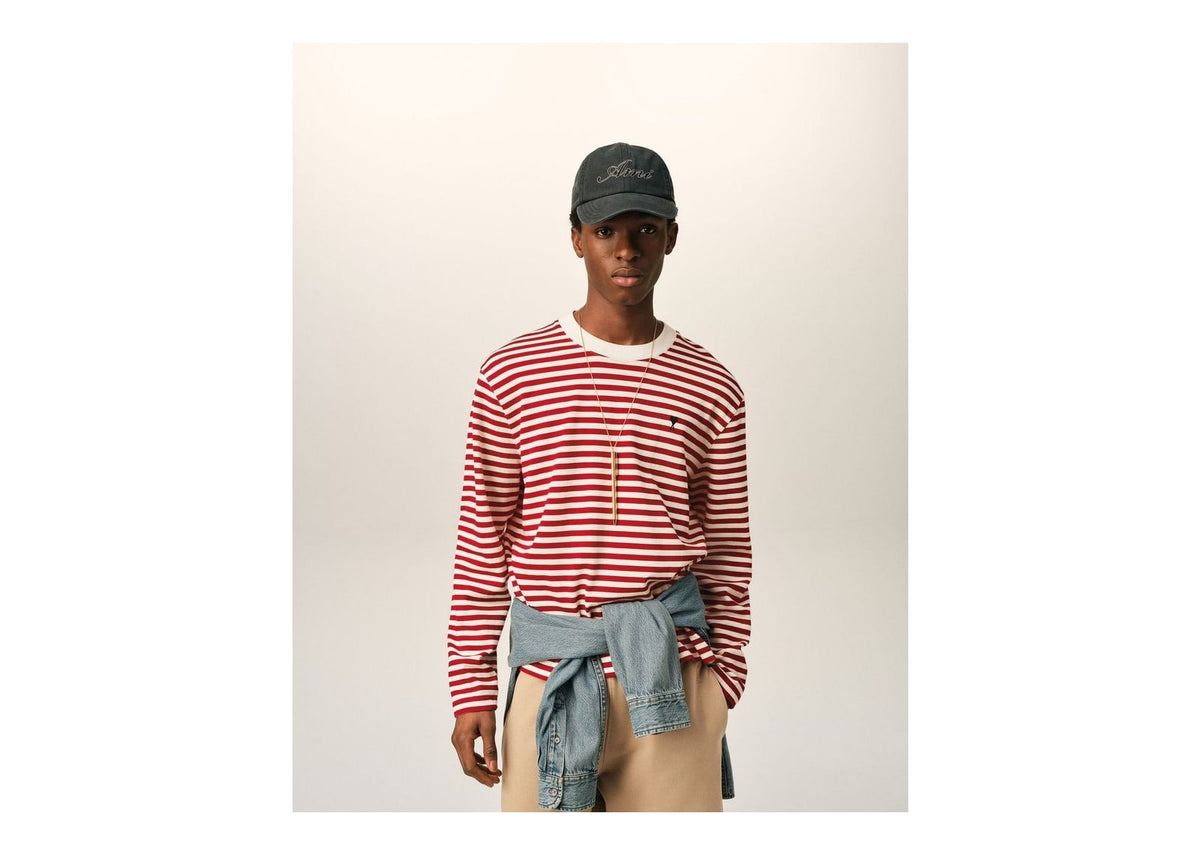 Ami Paris Ami De Coeur Mariniere Cotton T-Shirt Ruby Red/Ivory