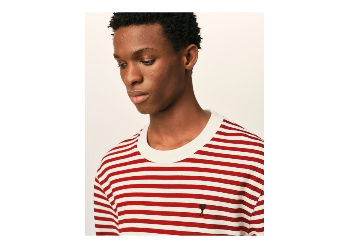 Ami Paris Ami De Coeur Mariniere Cotton T-Shirt Ruby Red/Ivory