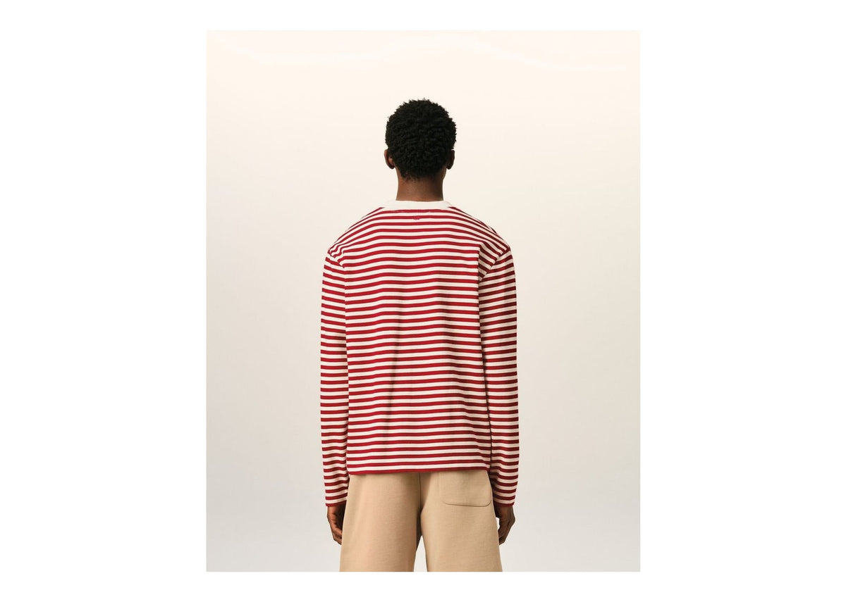 Ami Paris Ami De Coeur Mariniere Cotton T-Shirt Ruby Red/Ivory