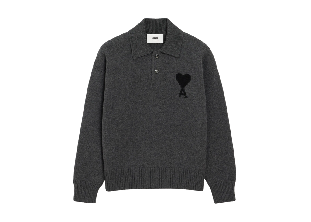 Ami Paris Ami De Coeur Polo Grey Red