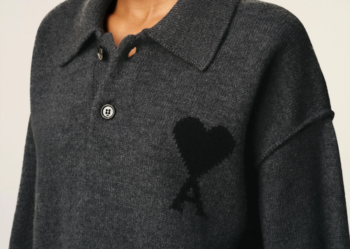 Ami Paris Ami De Coeur Polo Grey Red
