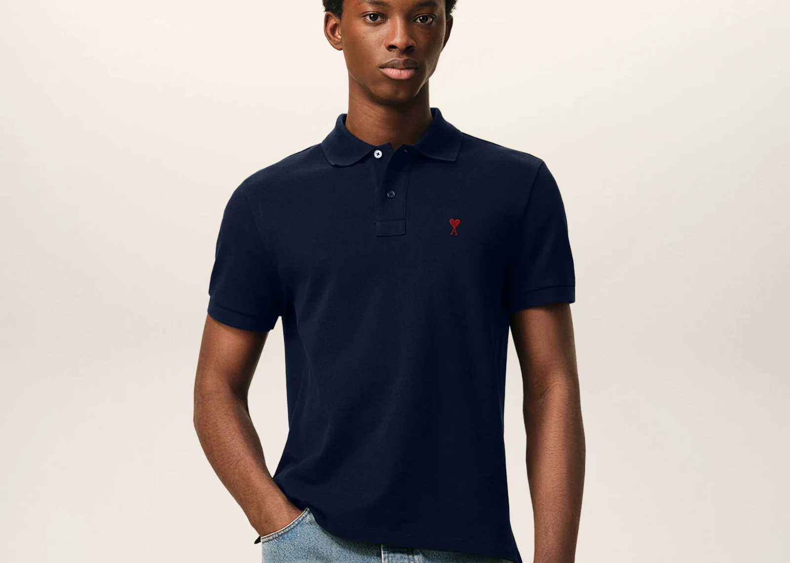 Ami Paris Ami De Coeur Polo Shirt Blue Red