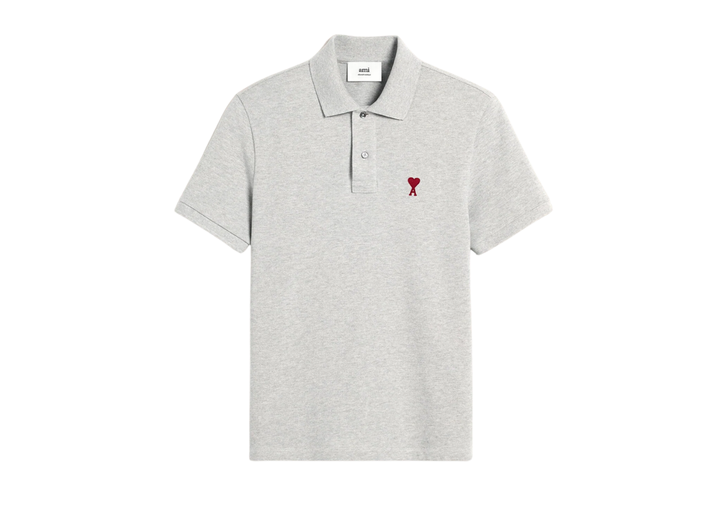 Ami Paris Ami De Coeur Polo Shirt Grey Red