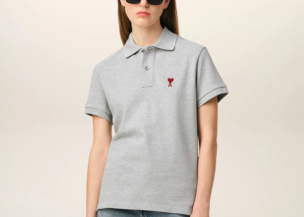Ami Paris Ami De Coeur Polo Shirt Grey Red