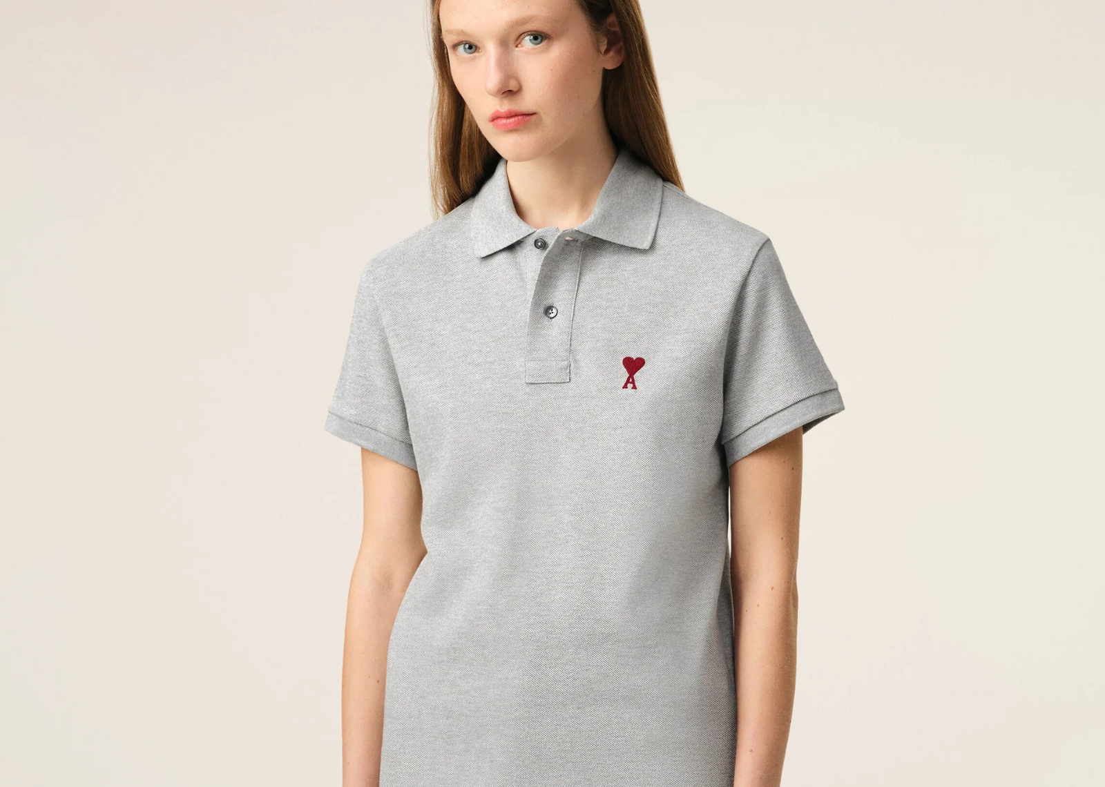 Ami Paris Ami De Coeur Polo Shirt Grey Red