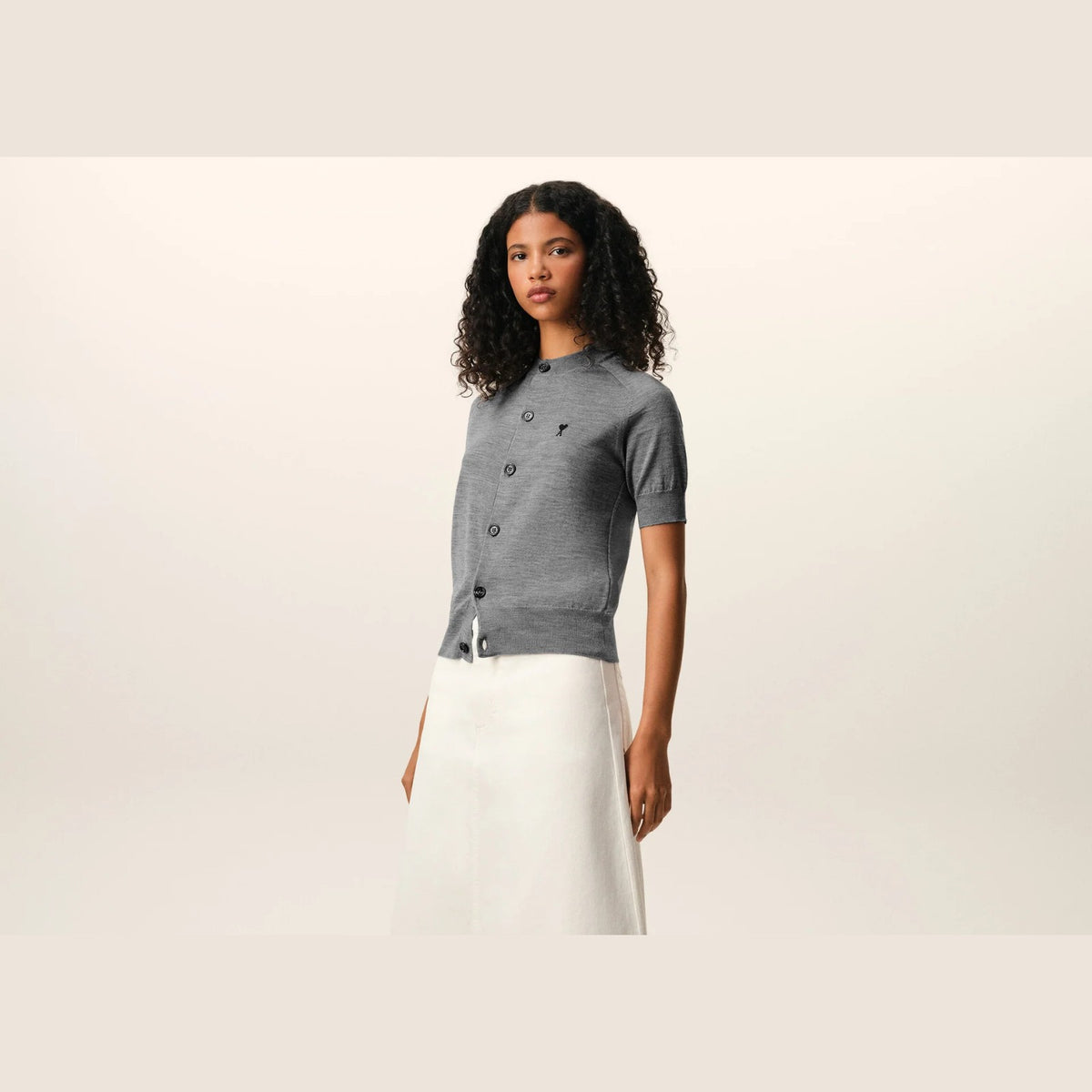 Ami Paris Ami De Coeur Short Sleeve Cardigan Grey