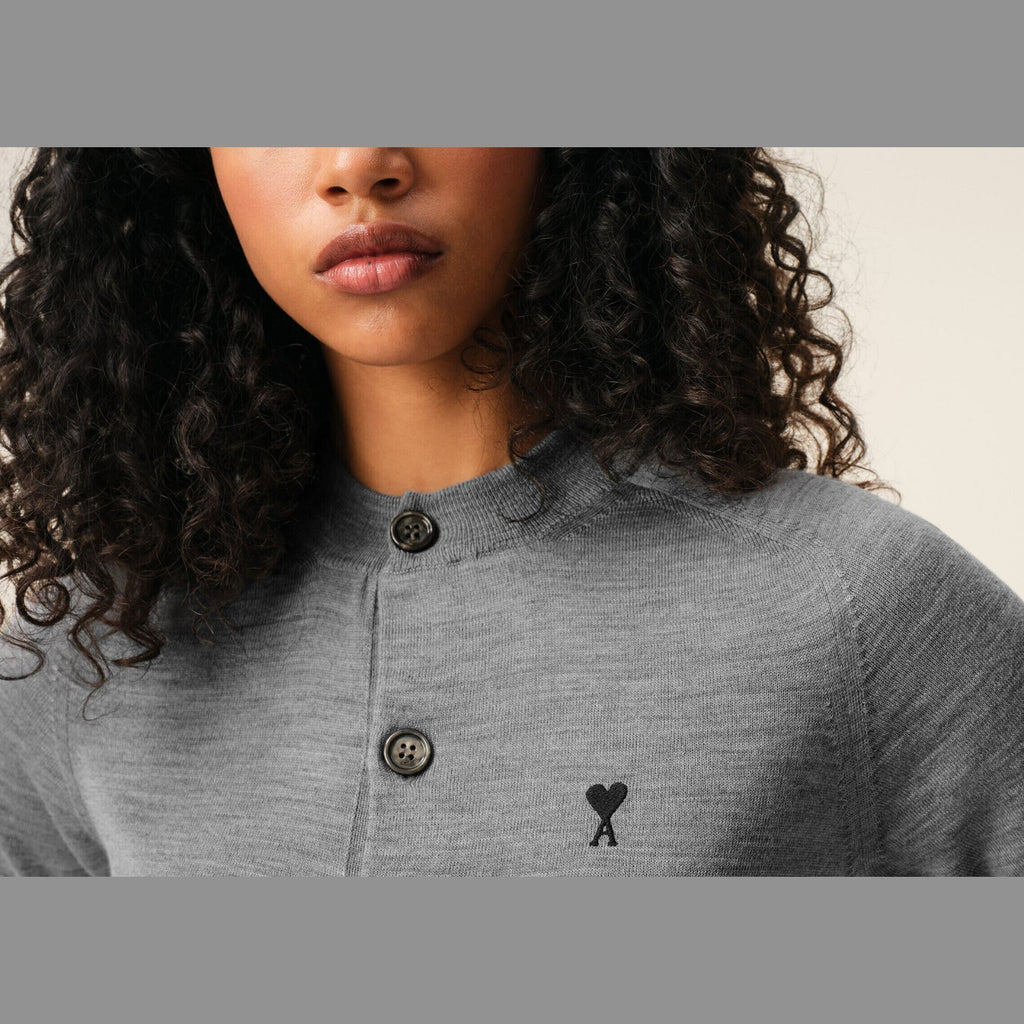 Ami Paris Ami De Coeur Short Sleeve Cardigan Grey