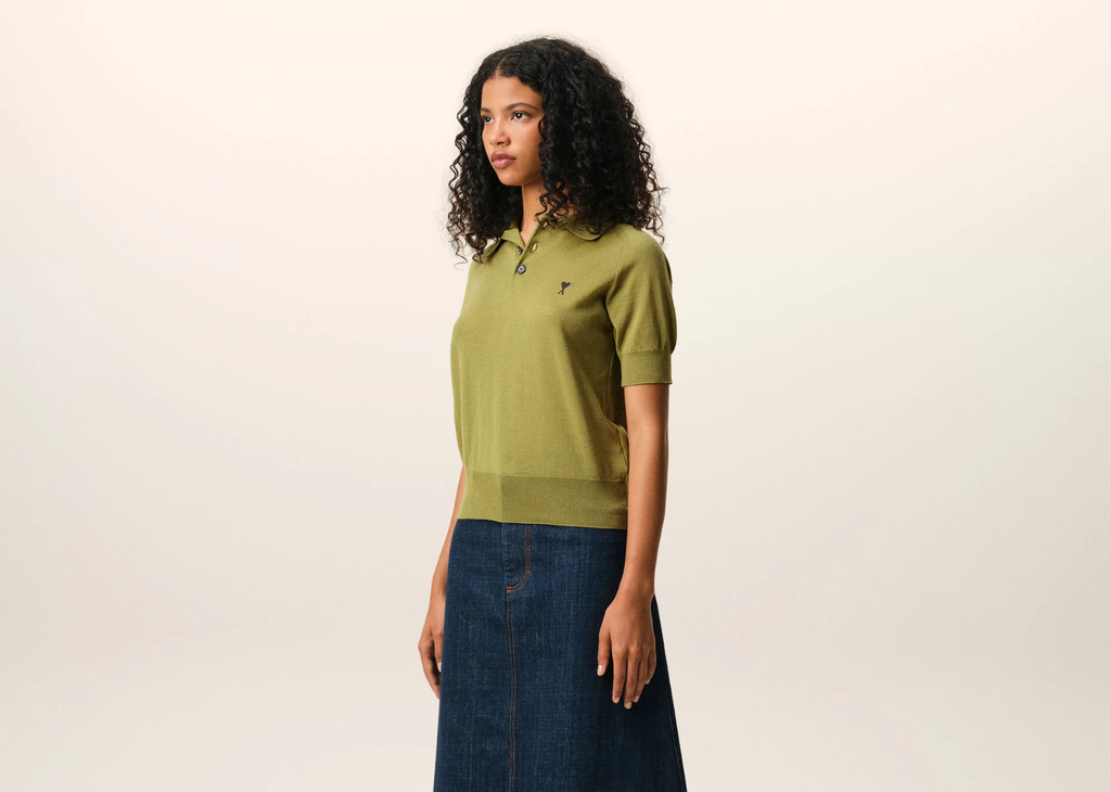 Ami Paris Ami De Coeur Short Sleeve Polo Green