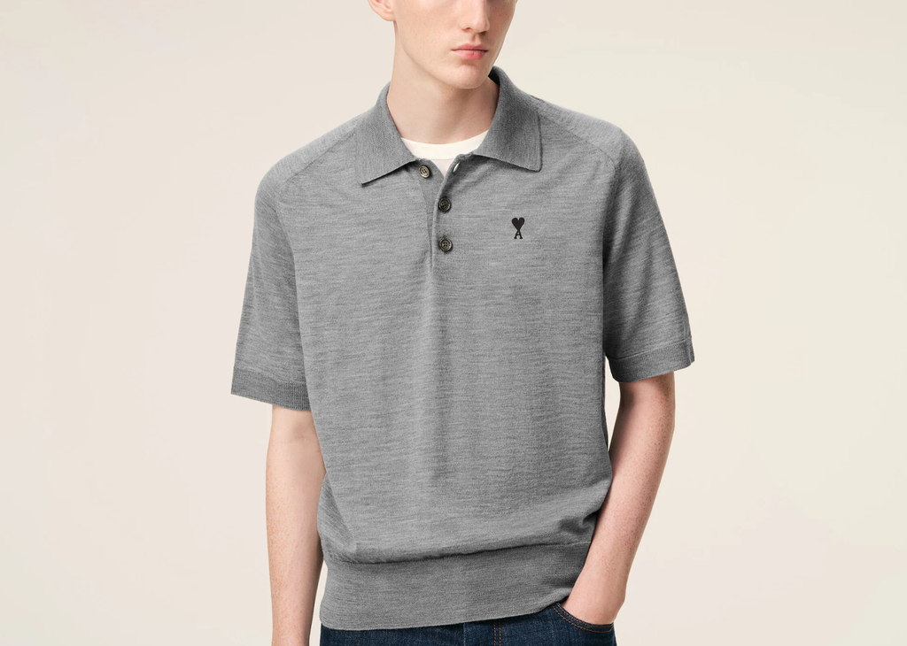 Ami Paris Ami De Coeur Short Sleeve Polo Grey