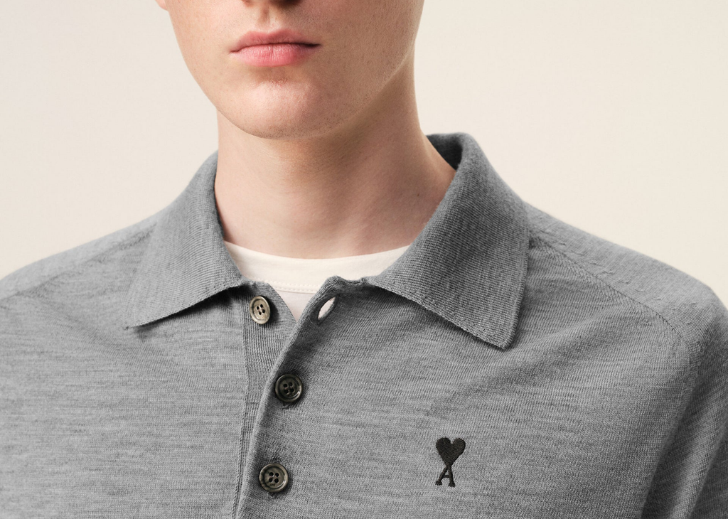 Ami Paris Ami De Coeur Short Sleeve Polo Grey