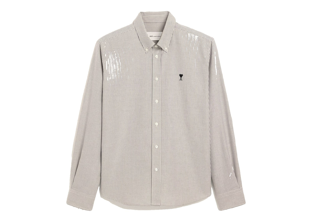 Ami Paris Ami De Coeur Striped Cotton Shirt Black/Natural White