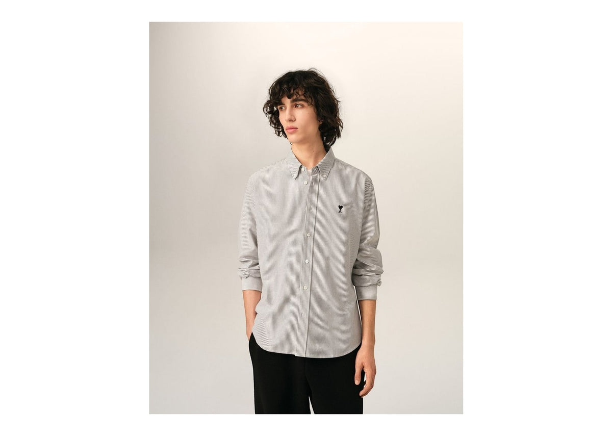 Ami Paris Ami De Coeur Striped Cotton Shirt Black/Natural White