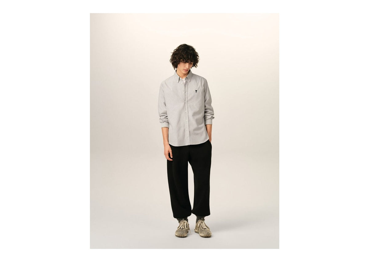 Ami Paris Ami De Coeur Striped Cotton Shirt Black/Natural White