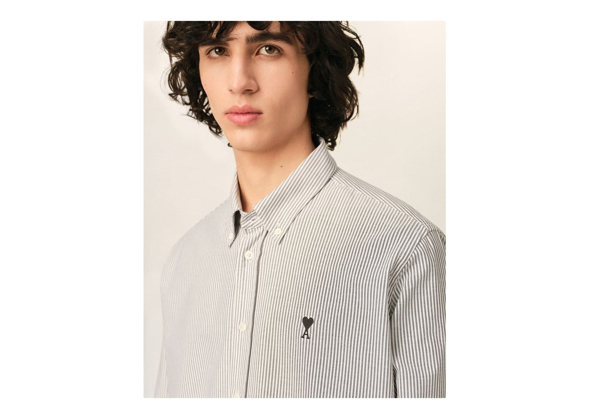Ami Paris Ami De Coeur Striped Cotton Shirt Black/Natural White