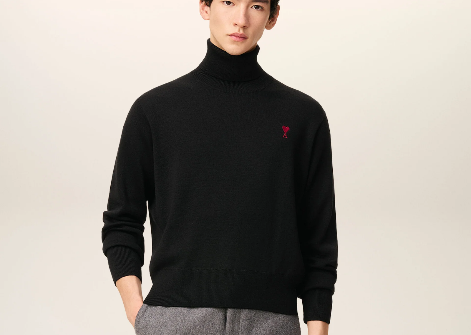 Ami Paris Ami De Coeur Turtle Neck Sweater Black Red