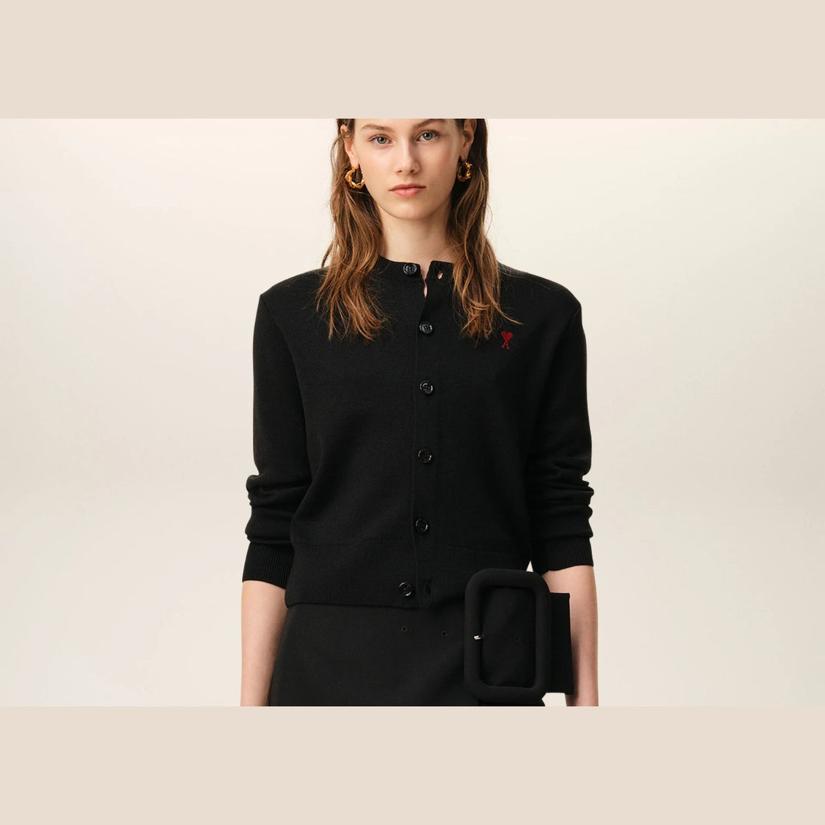 Ami Paris Ami De Coeur Wool Cardigan Black