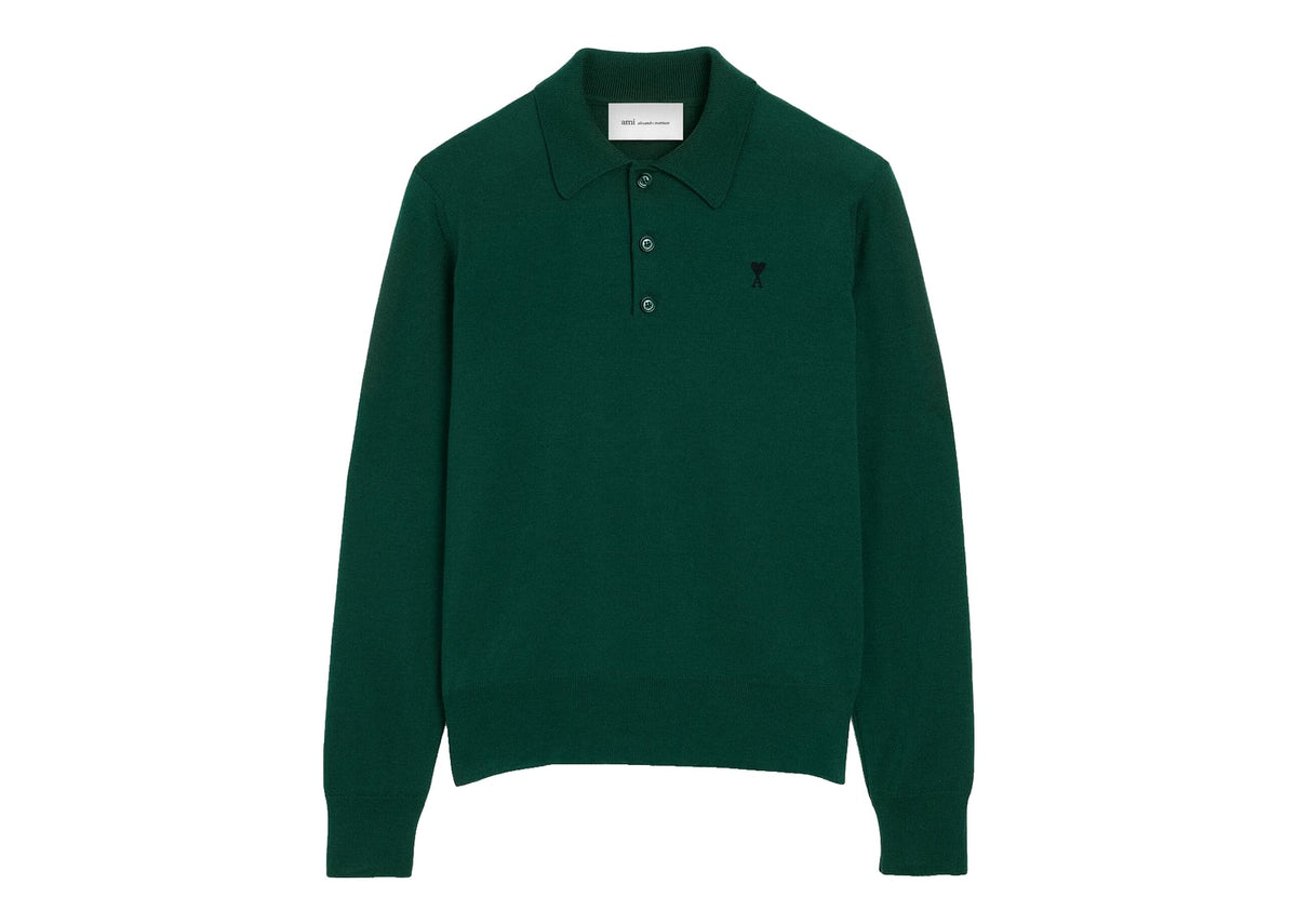 Ami Paris Ami De Coeur Wool Polo Bottle Green/Black