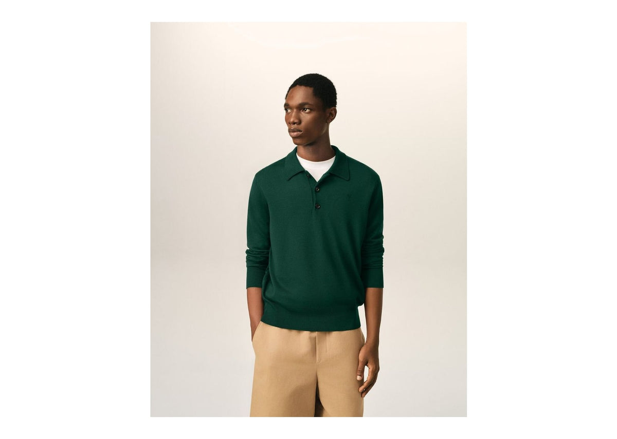 Ami Paris Ami De Coeur Wool Polo Bottle Green/Black