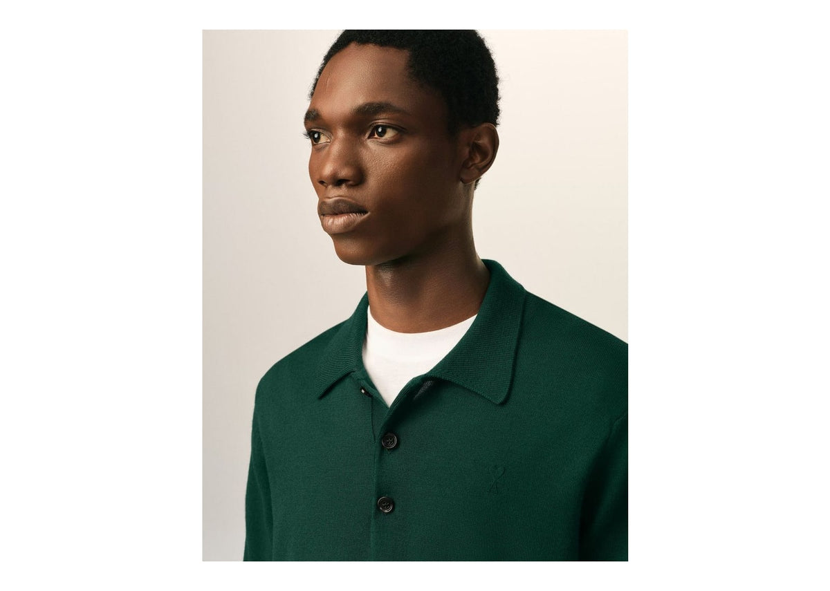 Ami Paris Ami De Coeur Wool Polo Bottle Green/Black