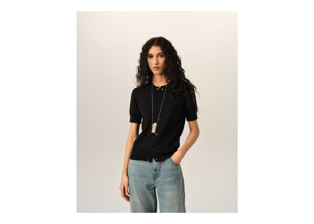 Ami Paris Ami De Coeur Wool Short-Sleeve Cardigan Black/Black (W)
