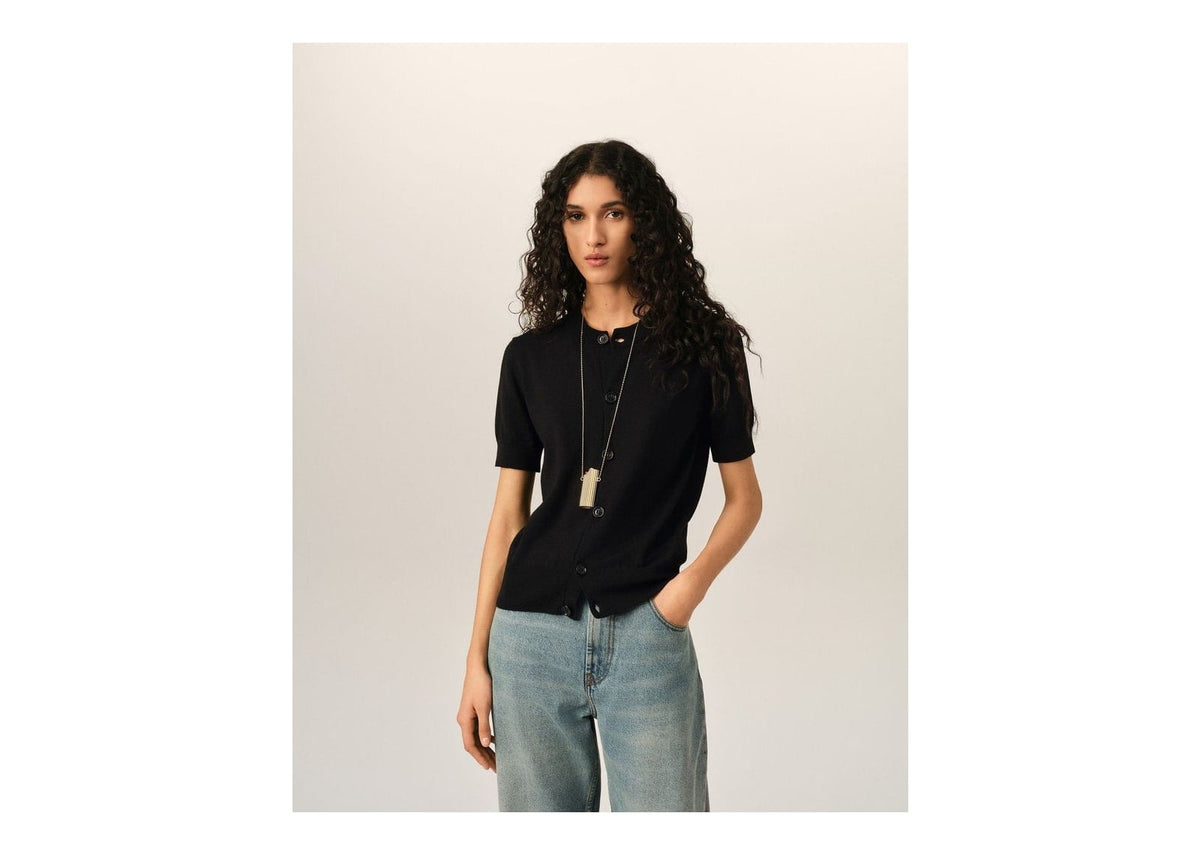 Ami Paris Ami De Coeur Wool Short-Sleeve Cardigan Black/Black (W)