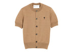 Ami Paris Ami De Coeur Wool Short-Sleeve Cardigan Camel Chine/Black (W)