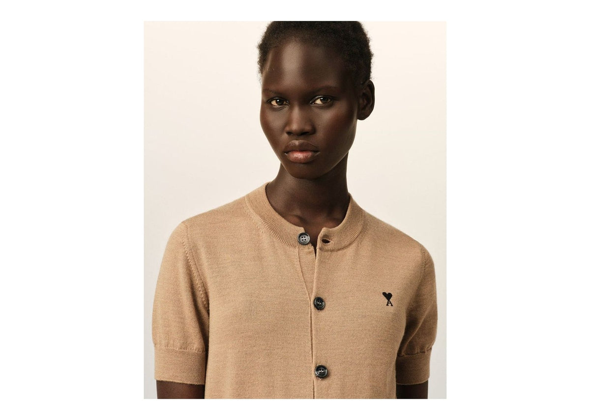 Ami Paris Ami De Coeur Wool Short-Sleeve Cardigan Camel Chine/Black (W)