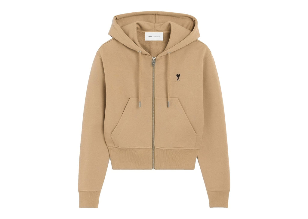 Ami Paris Ami De Coeur Zipped Cotton Hoodie Mastic Beige/Black (W)