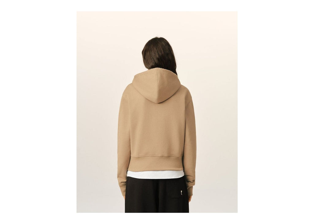 Ami Paris Ami De Coeur Zipped Cotton Hoodie Mastic Beige/Black (W)