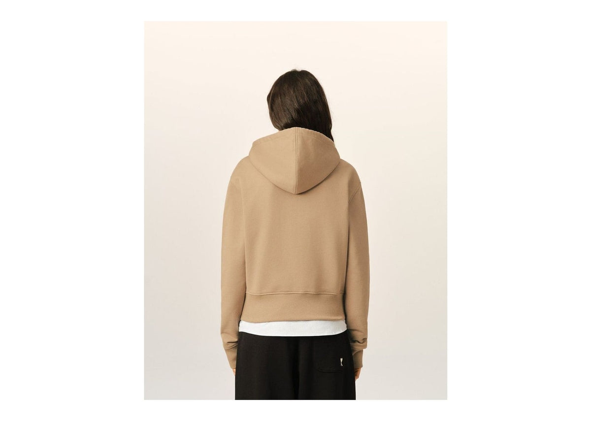 Ami Paris Ami De Coeur Zipped Cotton Hoodie Mastic Beige/Black (W)