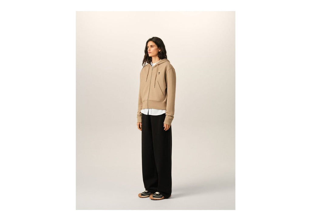 Ami Paris Ami De Coeur Zipped Cotton Hoodie Mastic Beige/Black (W)