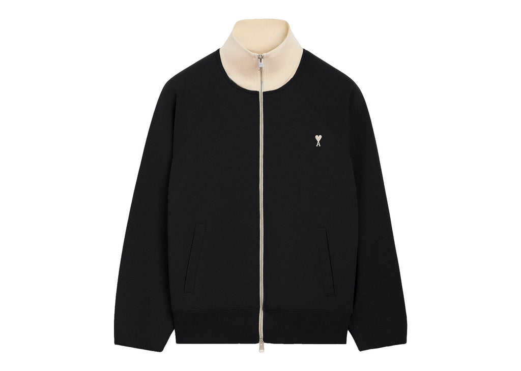 Ami Paris Ami De Coeur Zipped Cotton Sweatshirt Black/Ivory