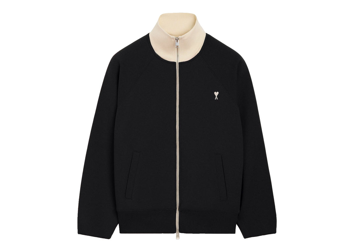 Ami Paris Ami De Coeur Zipped Cotton Sweatshirt Black/Ivory