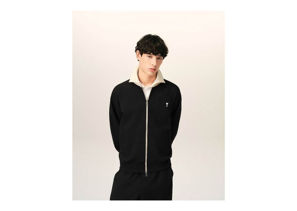 Ami Paris Ami De Coeur Zipped Cotton Sweatshirt Black/Ivory