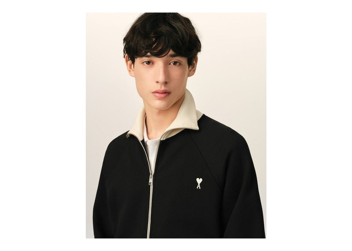 Ami Paris Ami De Coeur Zipped Cotton Sweatshirt Black/Ivory