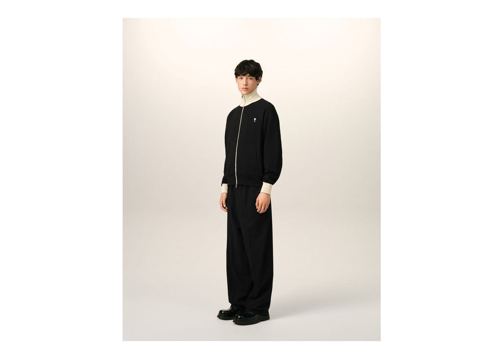 Ami Paris Ami De Coeur Zipped Cotton Sweatshirt Black/Ivory