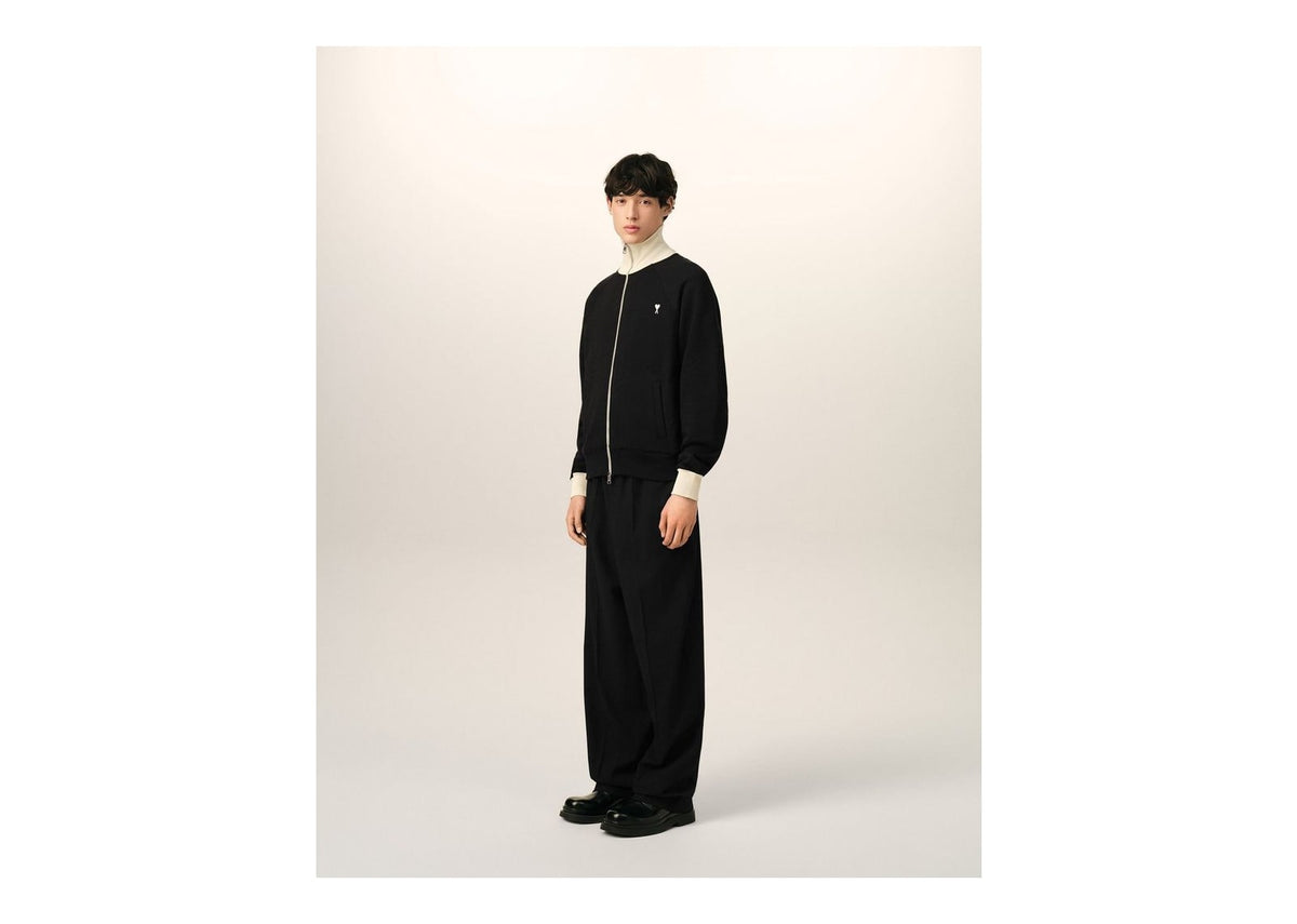 Ami Paris Ami De Coeur Zipped Cotton Sweatshirt Black/Ivory