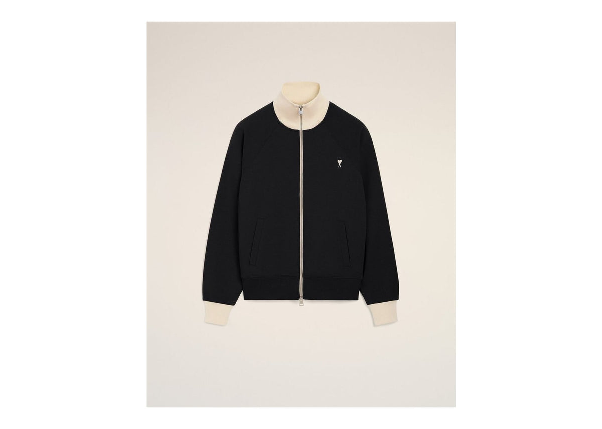 Ami Paris Ami De Coeur Zipped Cotton Sweatshirt Black/Ivory