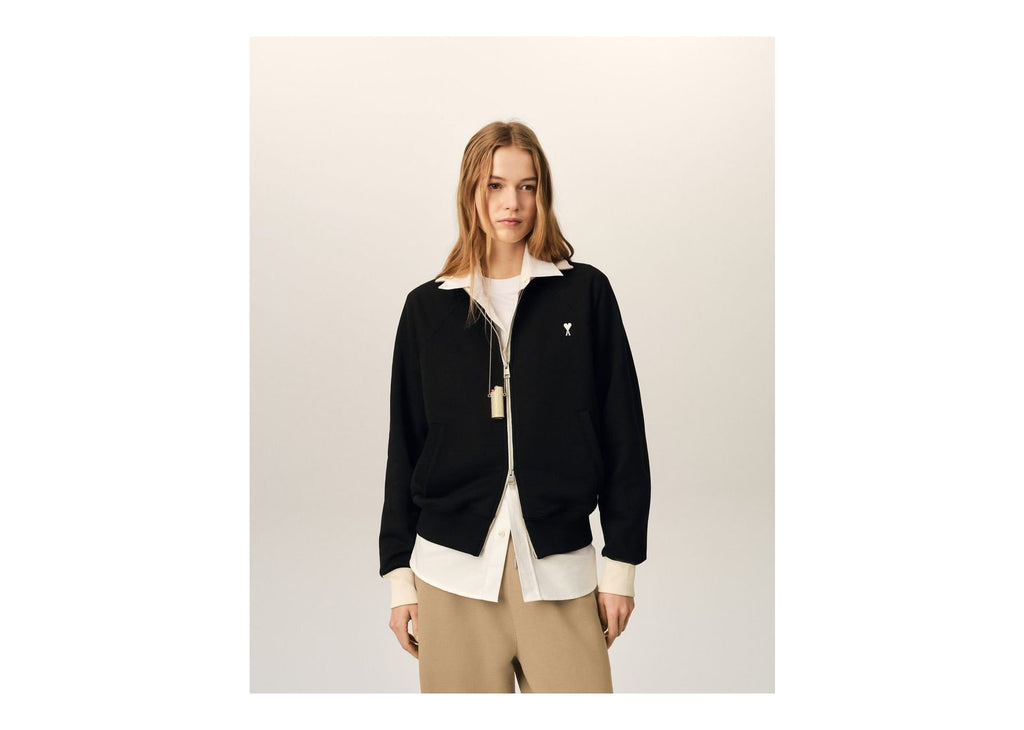 Ami Paris Ami De Coeur Zipped Cotton Sweatshirt Black/Ivory