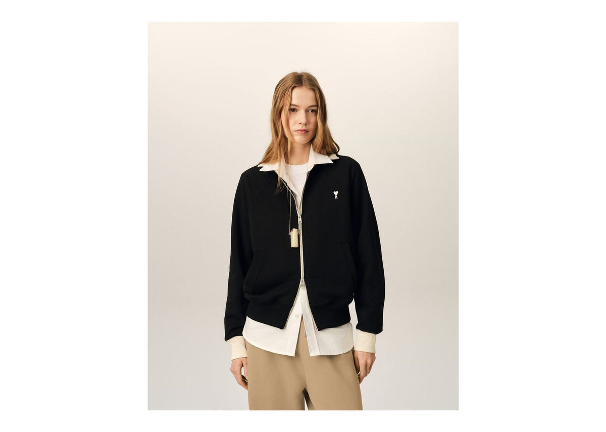 Ami Paris Ami De Coeur Zipped Cotton Sweatshirt Black/Ivory