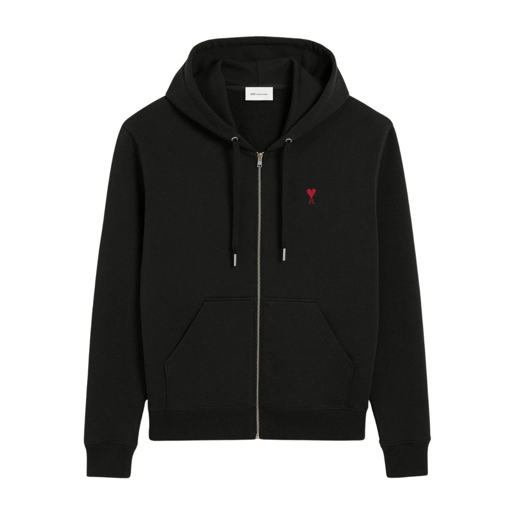 Ami Paris Ami De Coeur Zipped Hoodie Black Red