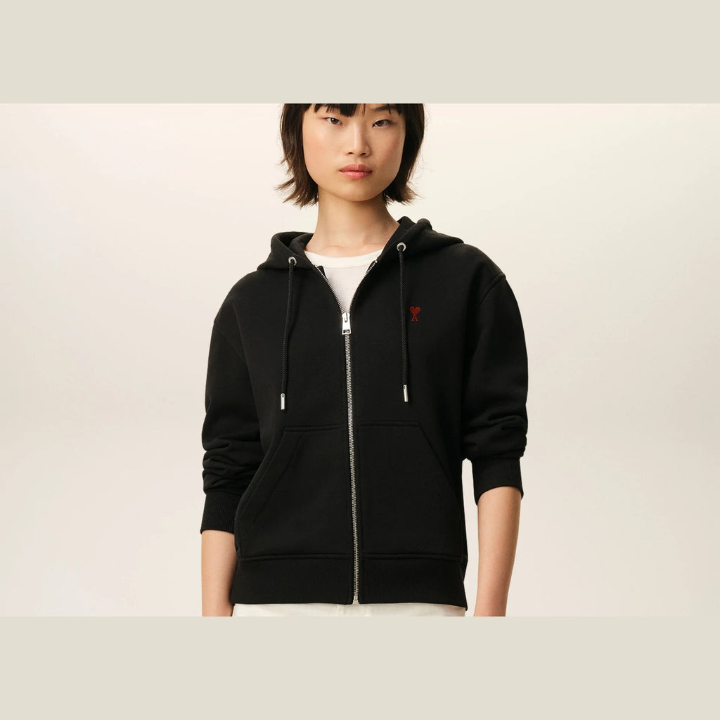 Ami Paris Ami De Coeur Zipped Hoodie Black Red