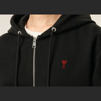 Ami Paris Ami De Coeur Zipped Hoodie Black Red
