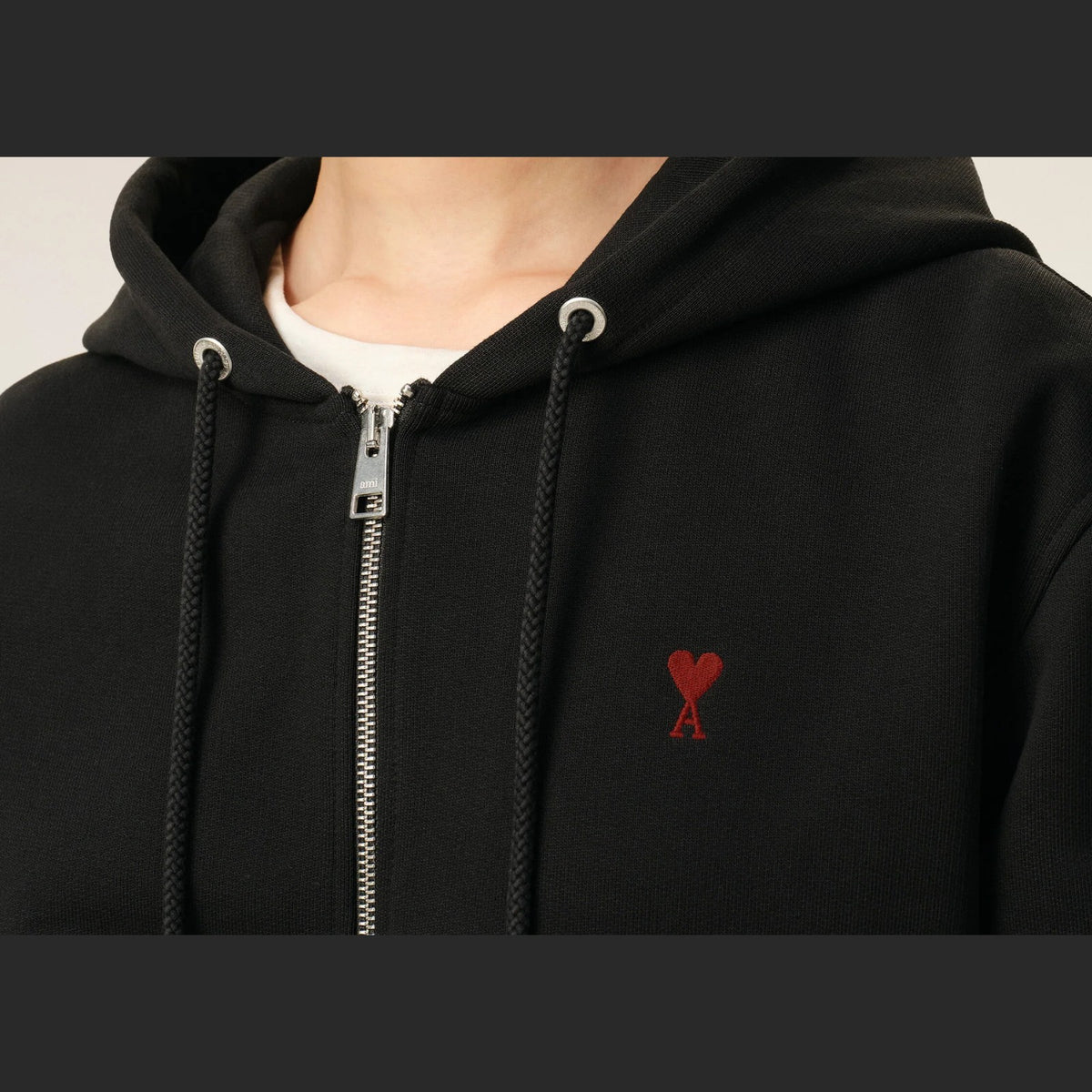 Ami Paris Ami De Coeur Zipped Hoodie Black Red