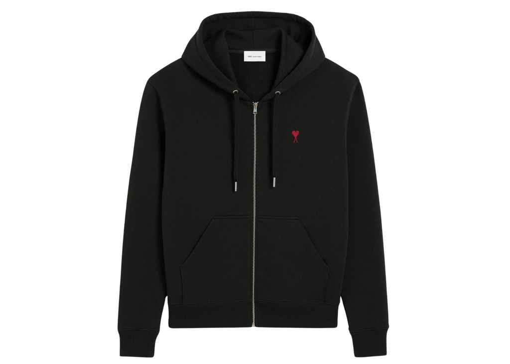 Ami Paris Ami De Coeur Zipped Hoodie Black Red