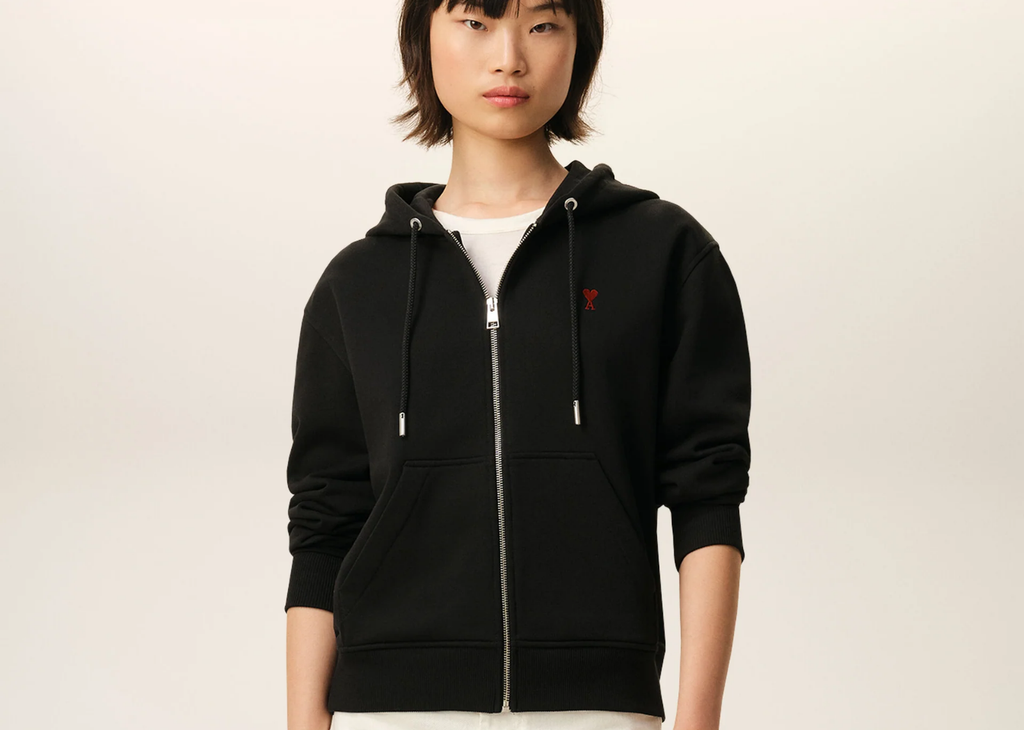 Ami Paris Ami De Coeur Zipped Hoodie Black Red
