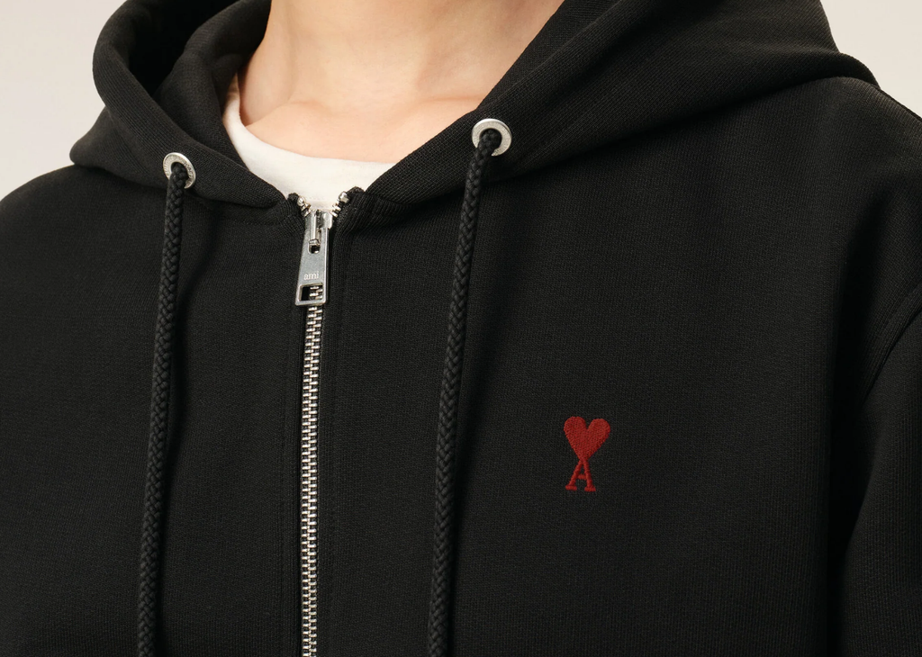 Ami Paris Ami De Coeur Zipped Hoodie Black Red