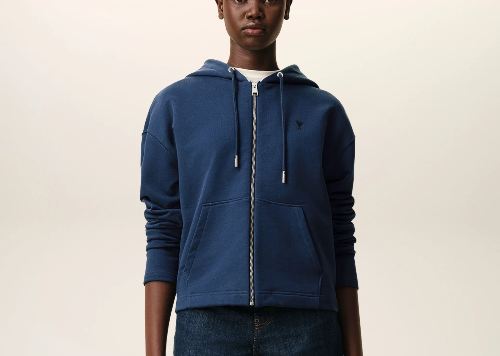 Ami Paris Ami De Coeur Zipped Hoodie Blue