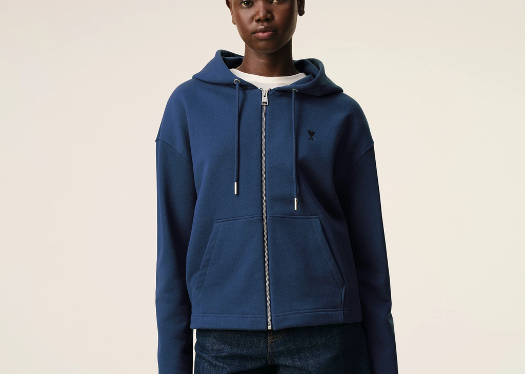 Ami Paris Ami De Coeur Zipped Hoodie Blue
