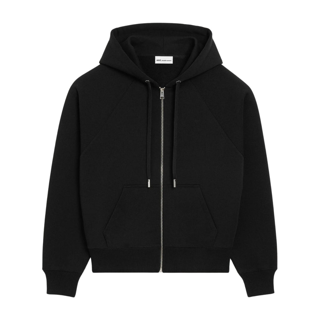 Ami Paris Ami De Coeur Zipped Hoodie Cotton Black